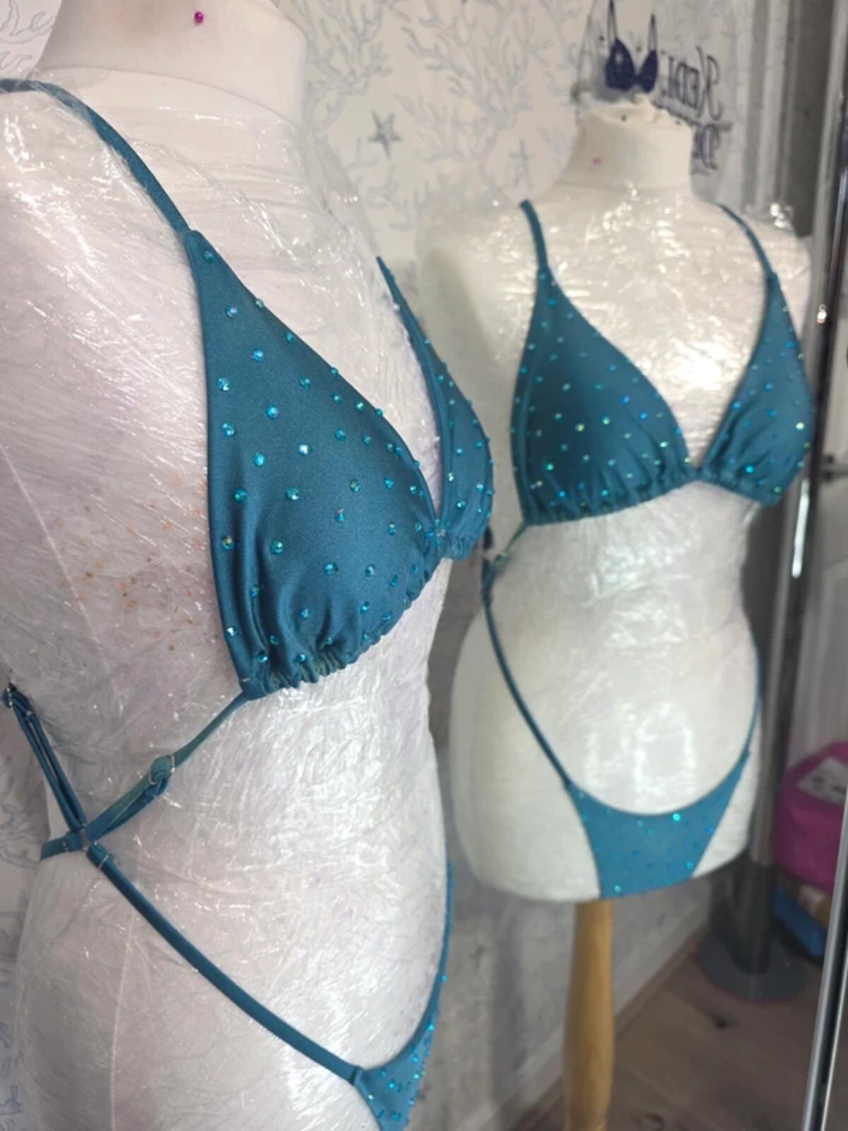 Teal Rhinestone one piece 10-12