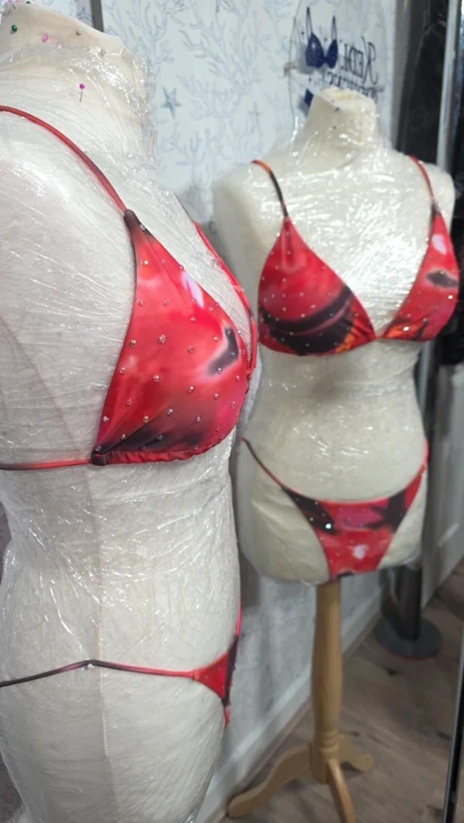 Red ombre rhinestoned bikini size 10-12