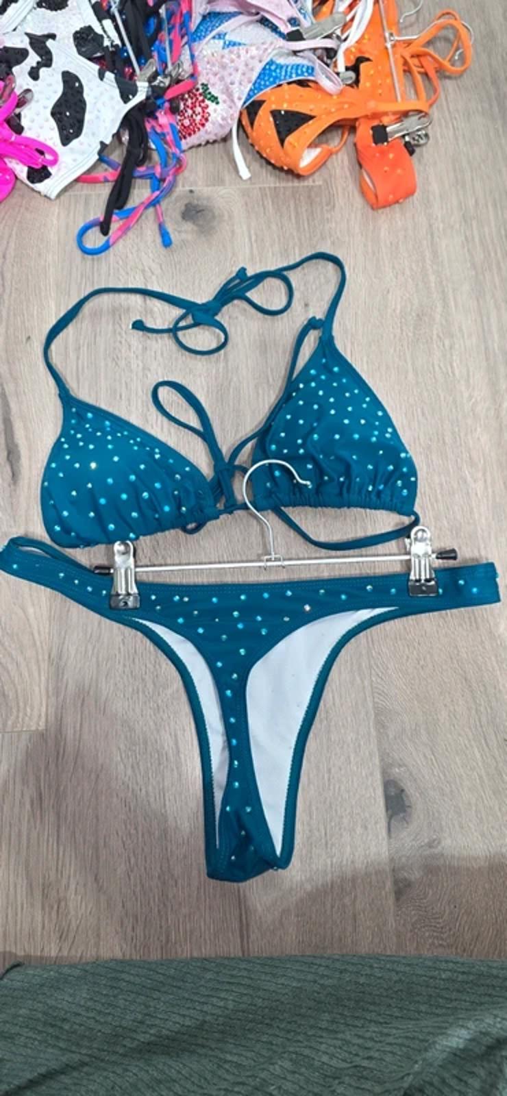 Rhinestoned teal bikini size 10-12