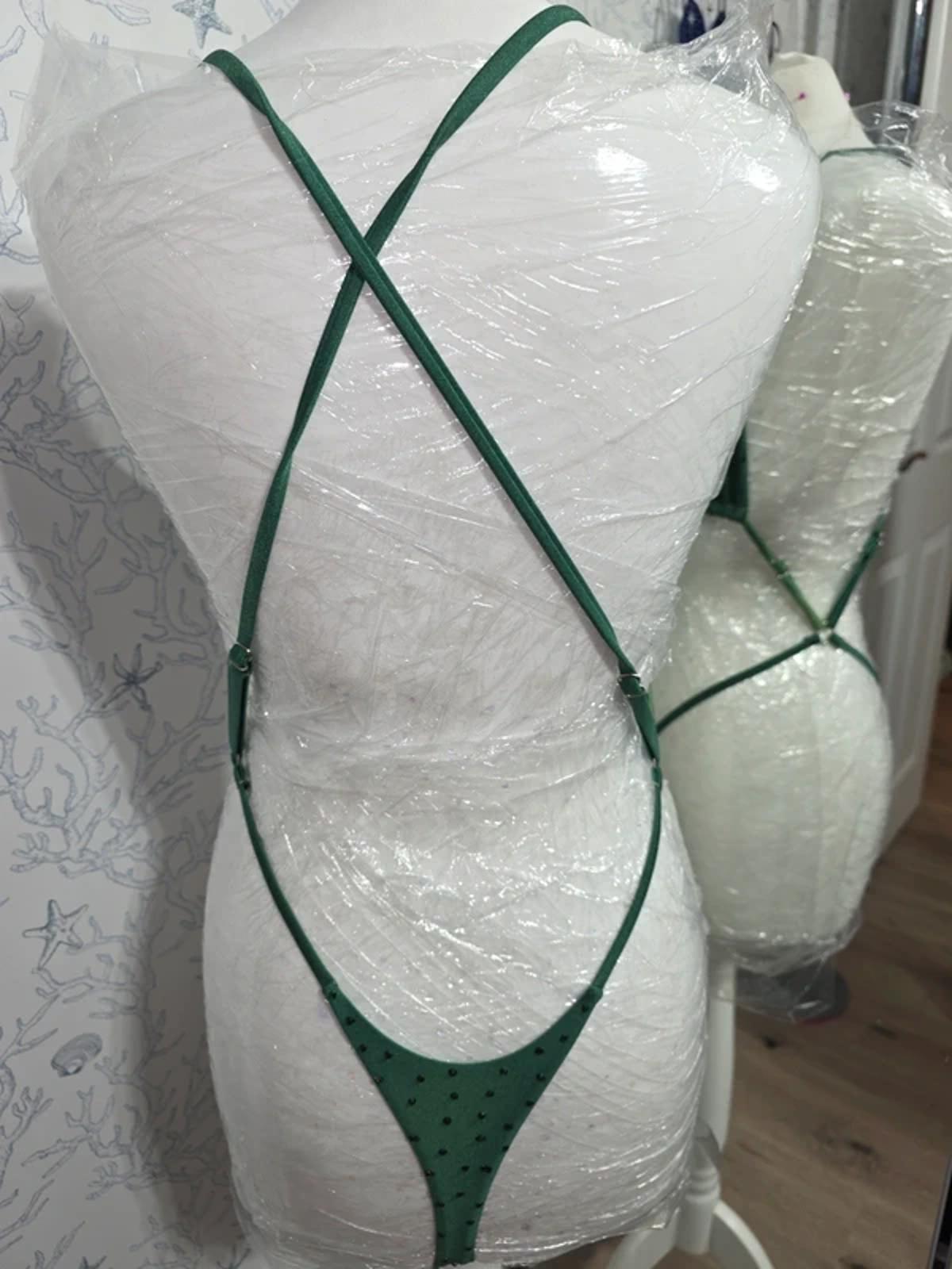 Green rhinestone one piece 8-10