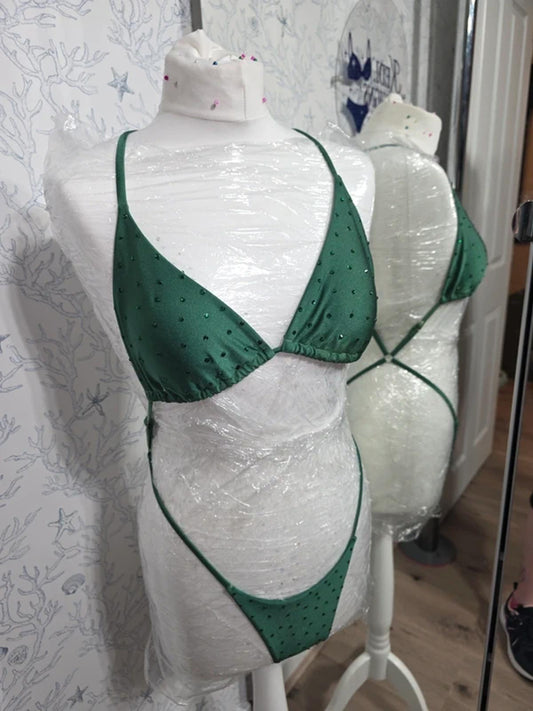 Green rhinestone one piece 6-8