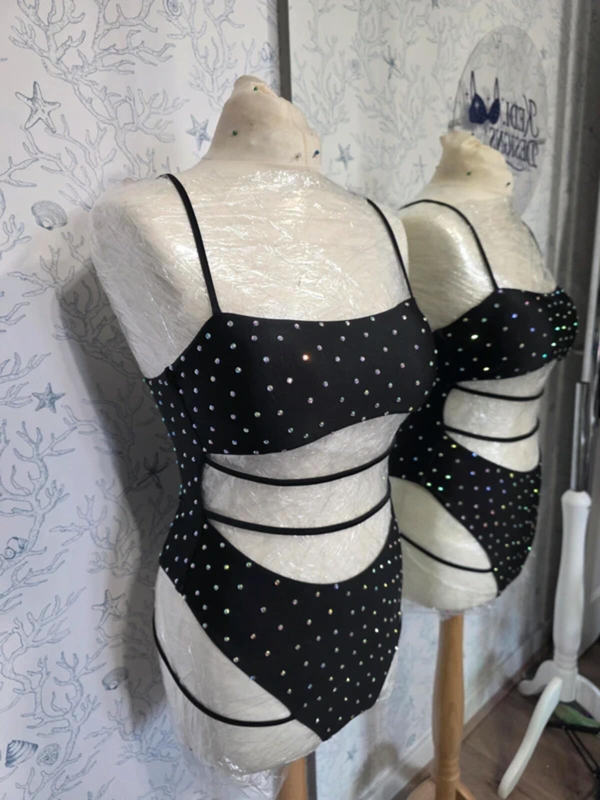 Black Rhinestoned bodysuit size 10-12