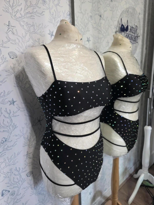 Black Rhinestoned bodysuit size 10-12