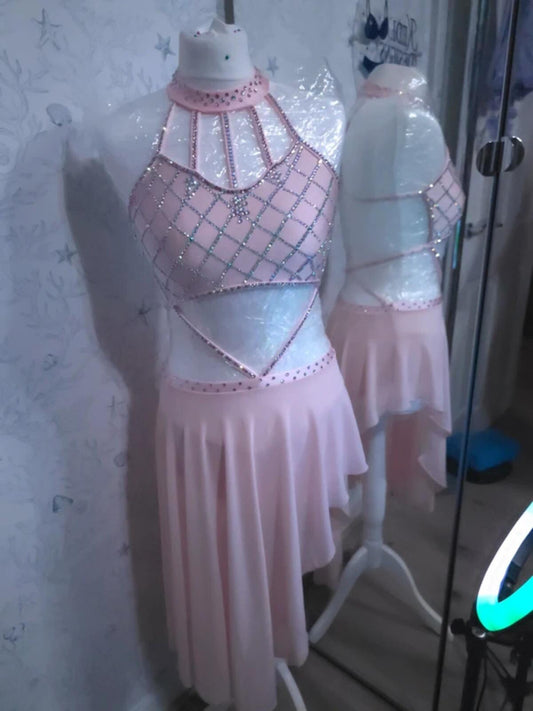 Pink Rhinestoned leotard skirt 8-10