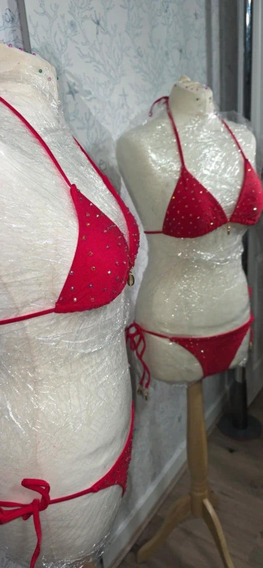 Red rhinestone bikini size 8