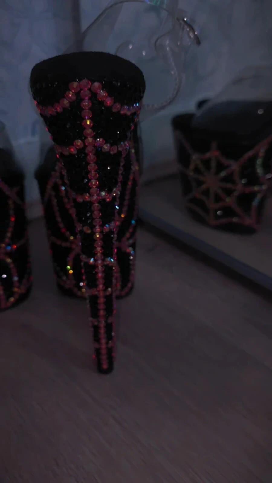 Pink and black spiderweb heels