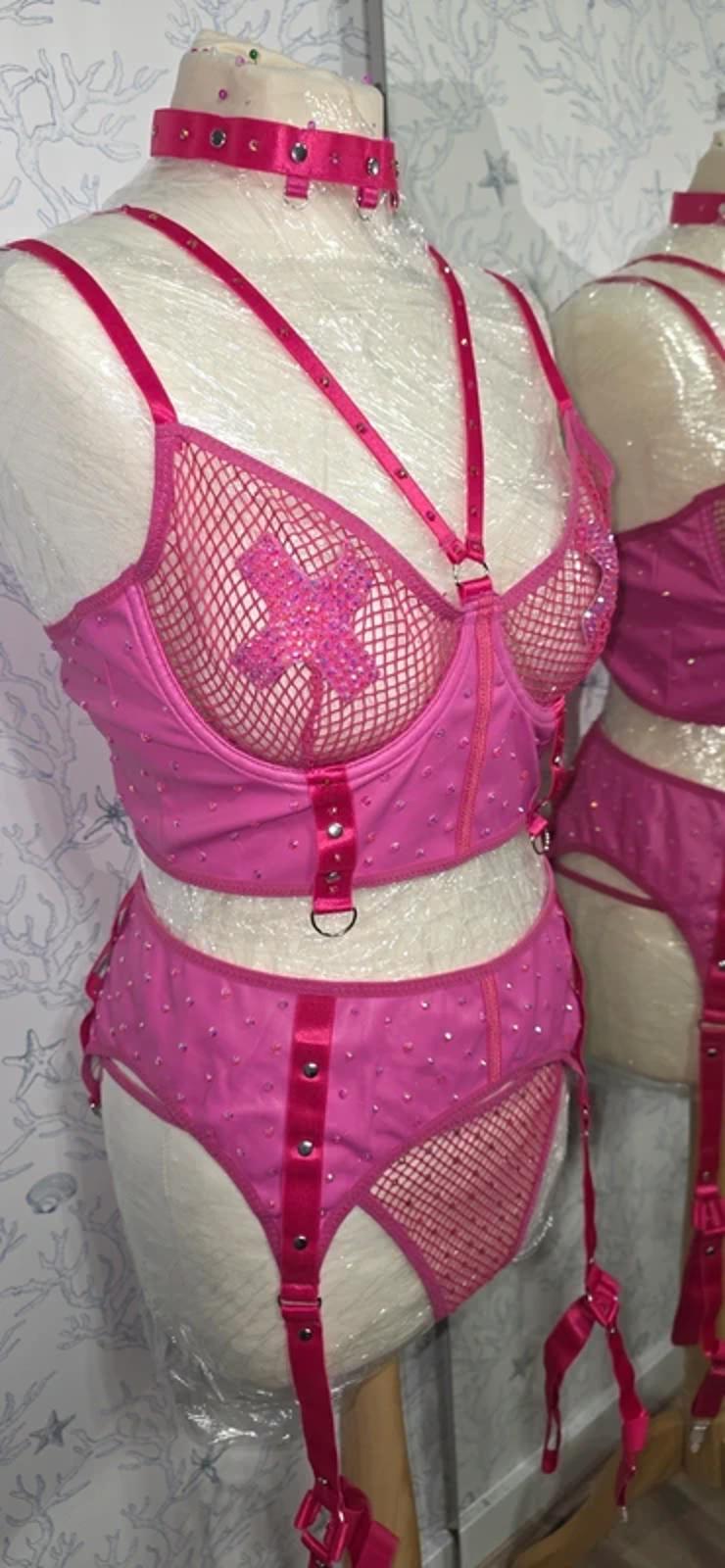 Pink Rhinestoned Lingerie set size 14-16