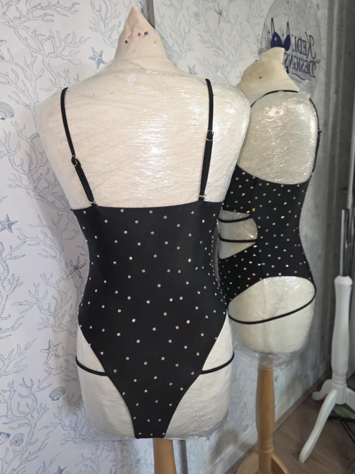 Black Rhinestoned bodysuit size 10-12