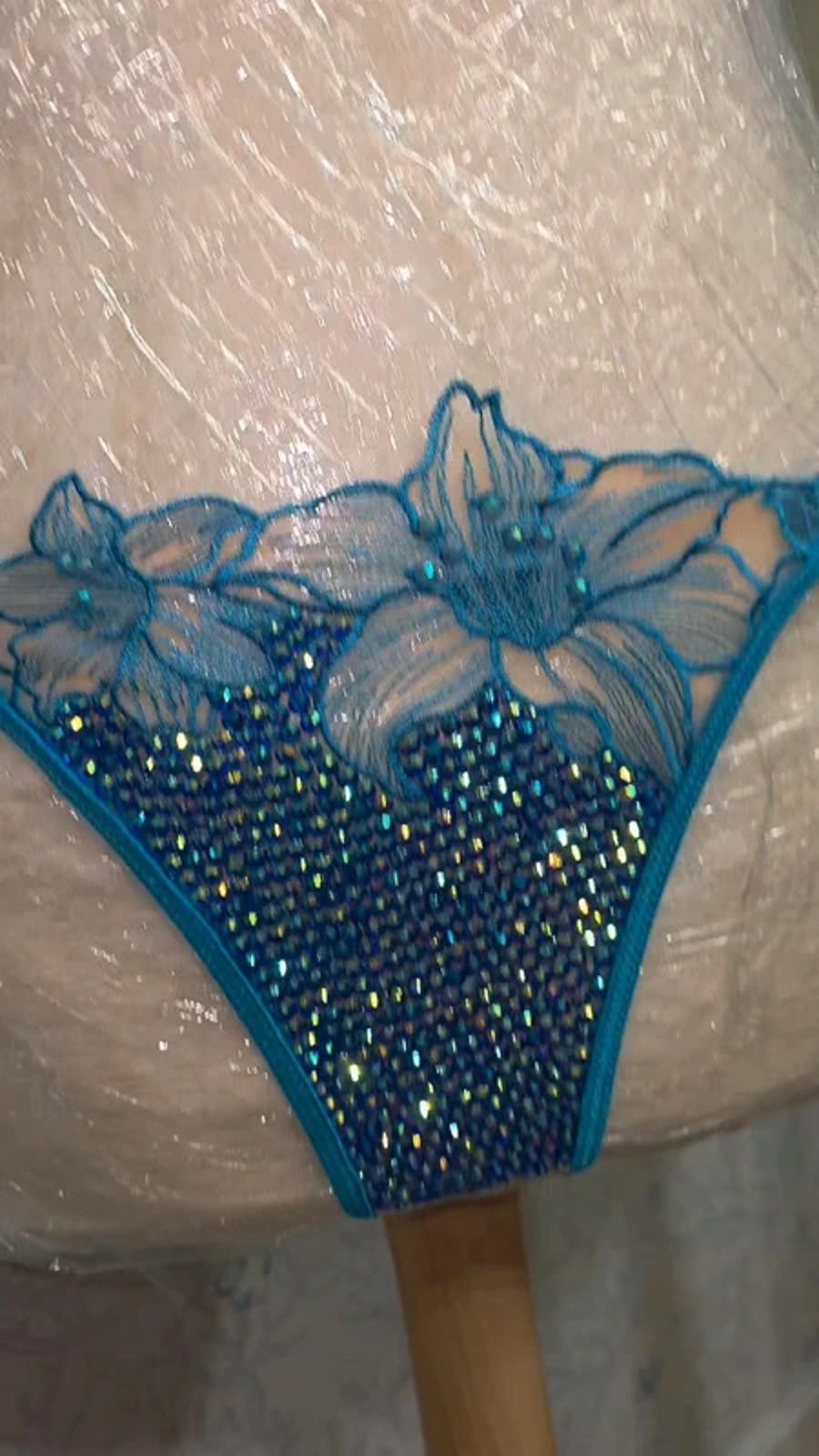 Blue Rhinestoned lingerie set 10-12