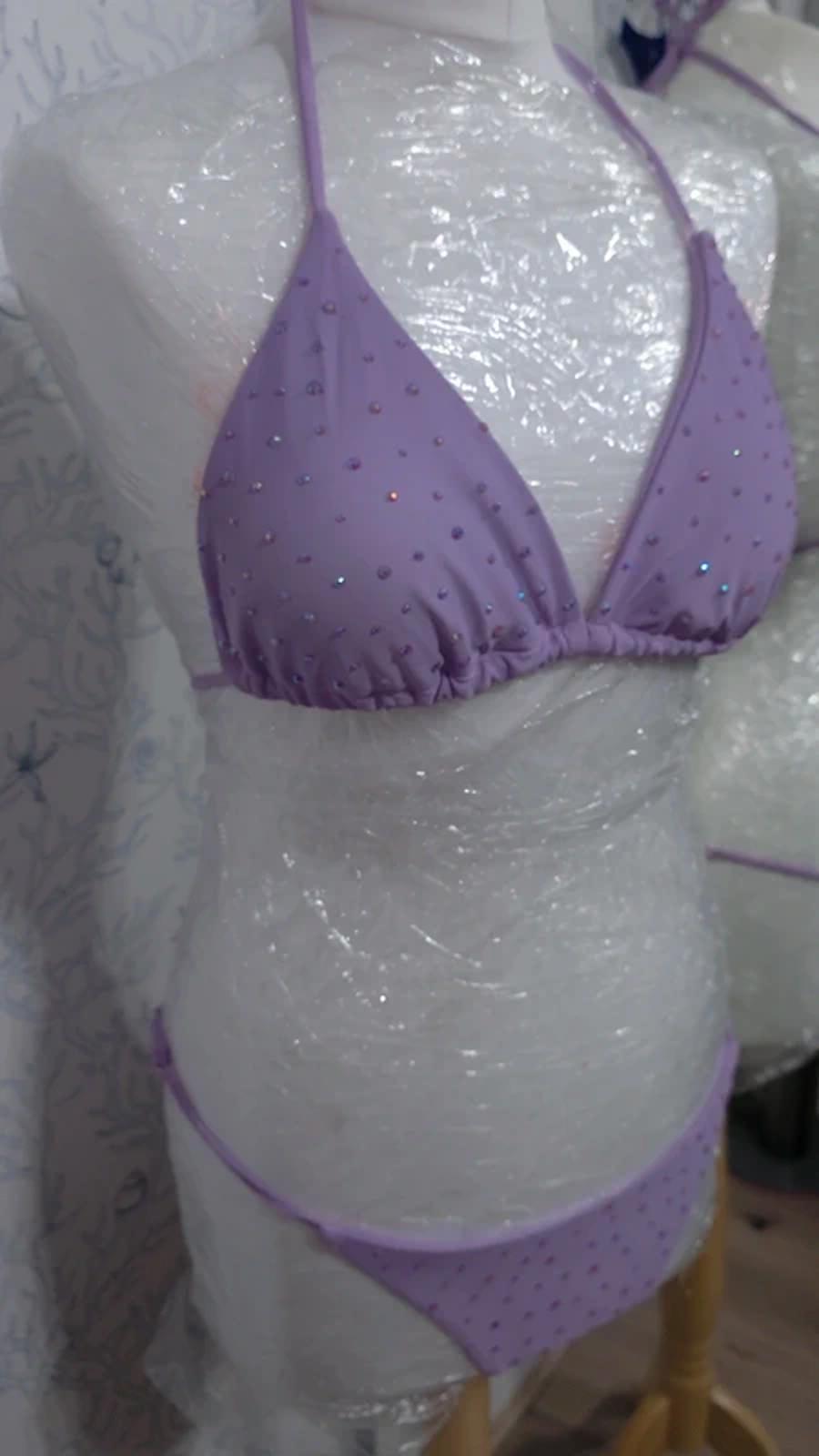 Lilac rhinestoned scrunch bikini 12-14