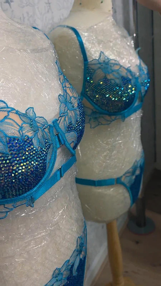 Blue Rhinestoned lingerie set 10-12