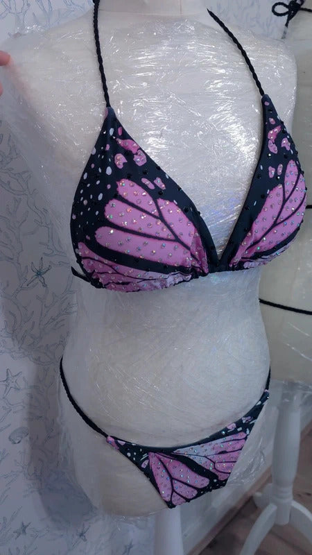 Rhinestoned Butterfly bikini Pink 12-14