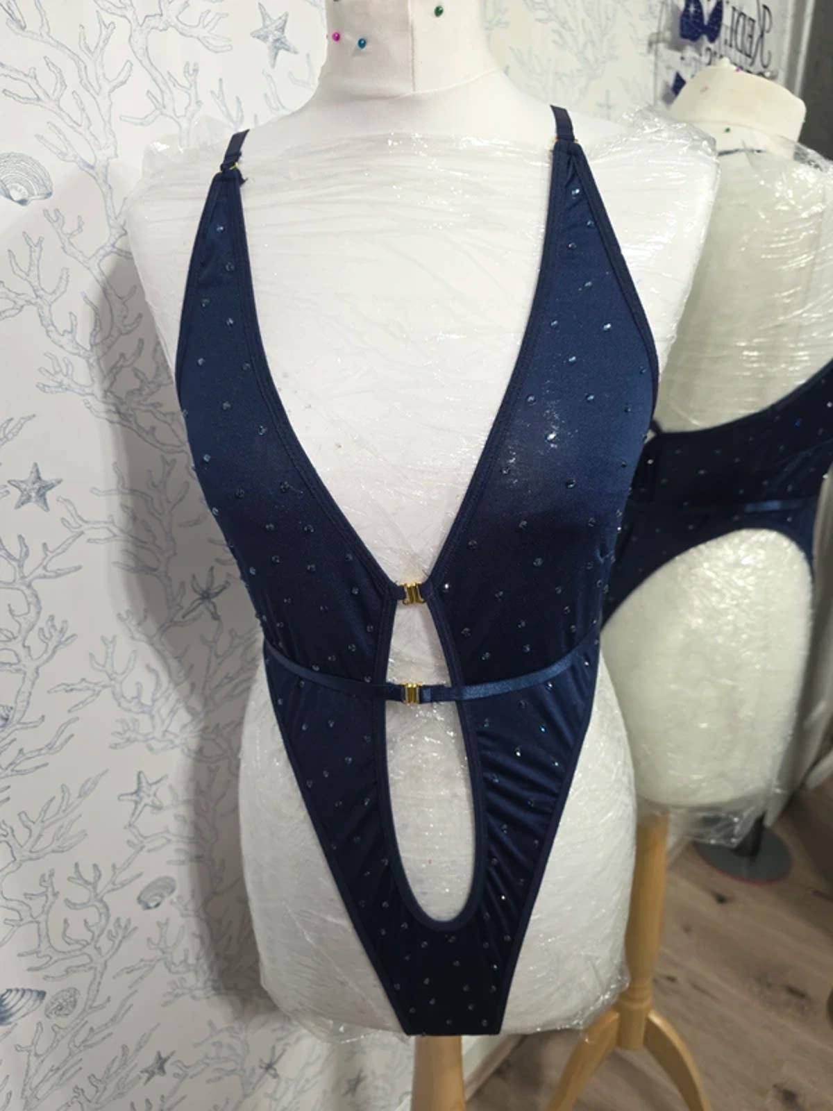 Navy blue Rhinestoned bodysuit 14-16