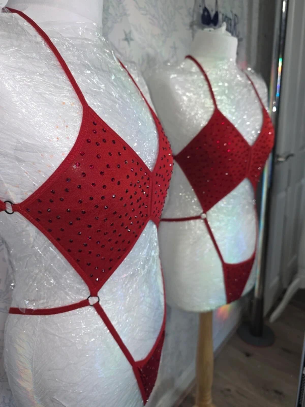 Red rhinestone one piece