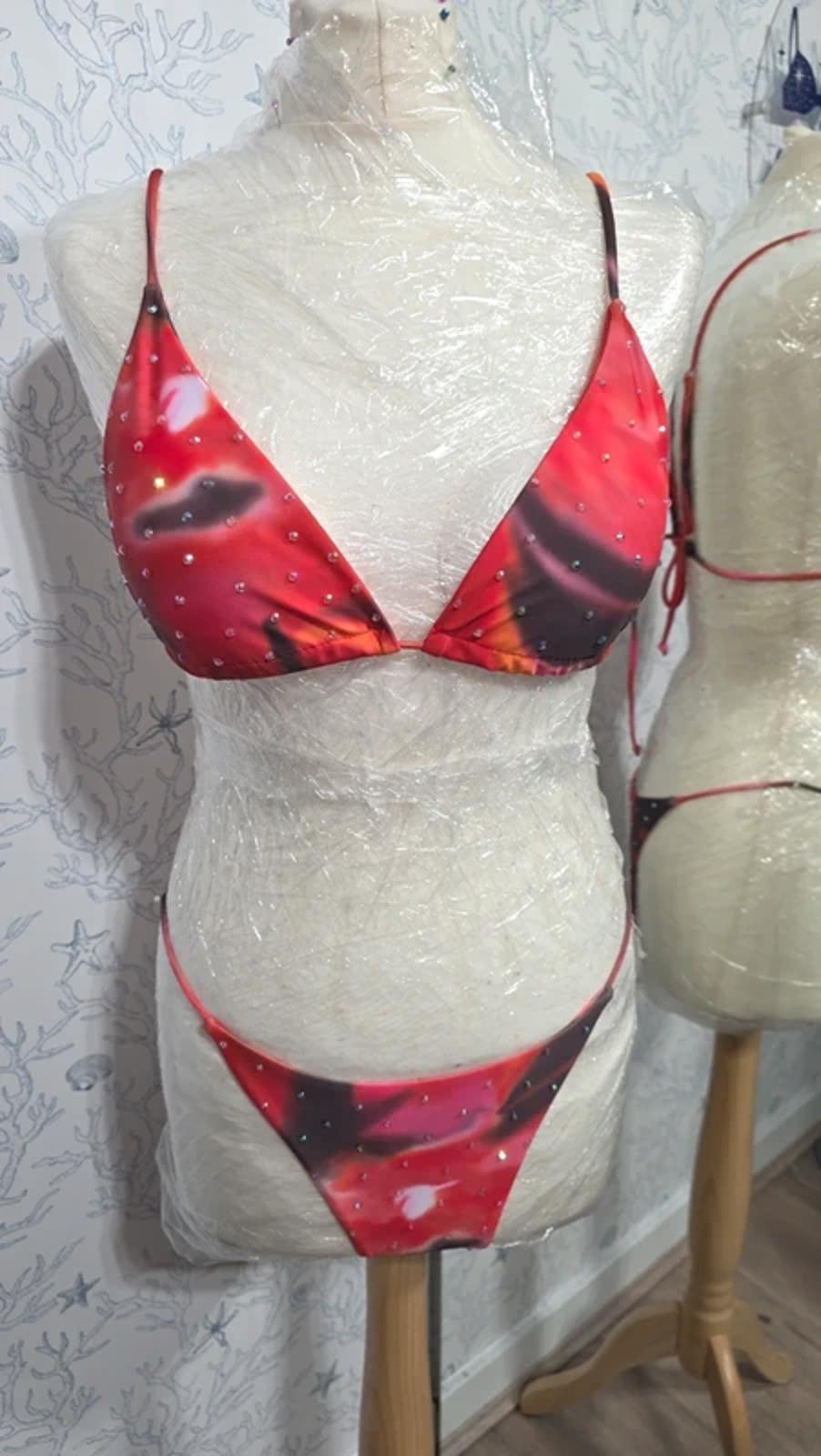 Red ombre rhinestoned bikini size 10-12