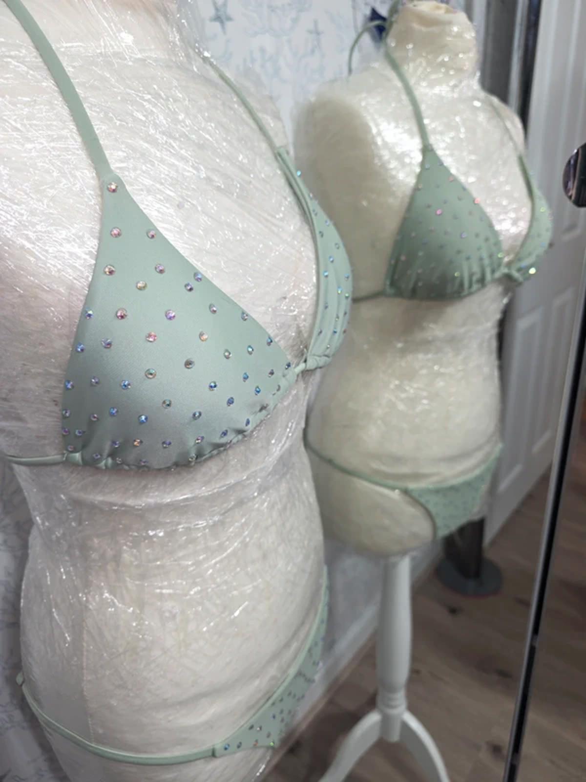 Light green rhinestoned bikini 6-8