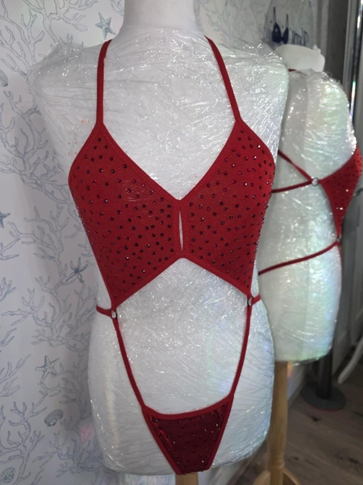 Red rhinestone one piece