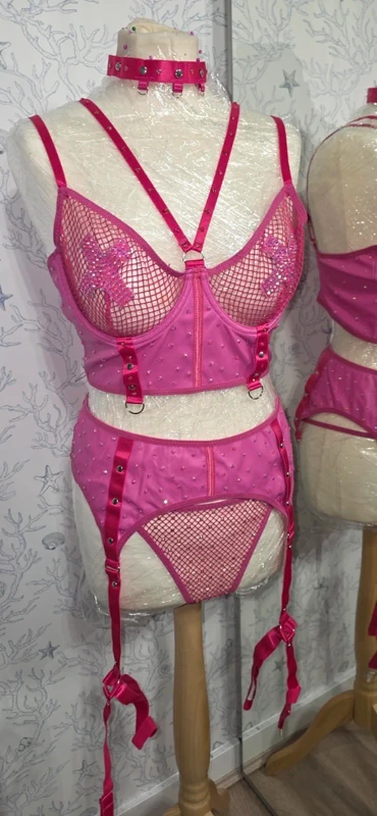 Pink Rhinestoned Lingerie set size 14-16