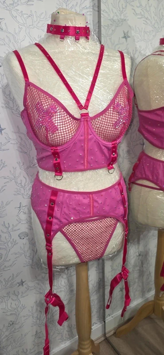 Pink Rhinestoned Lingerie set size 14-16