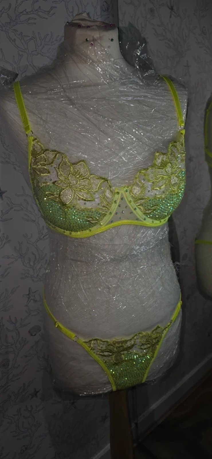 Neon Yellow rhinestoned lingerie set 10-12