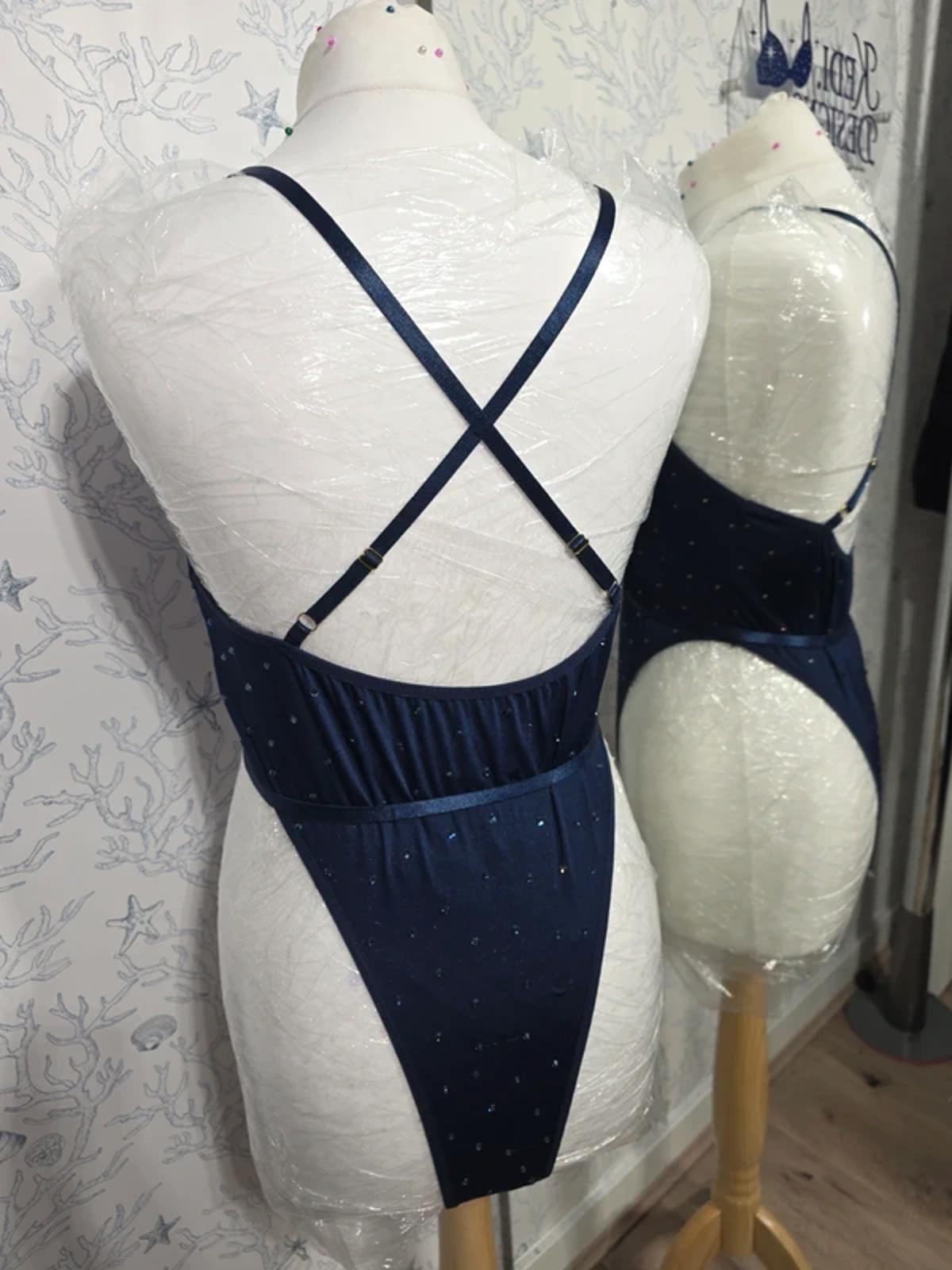 Navy blue Rhinestoned bodysuit 14-16