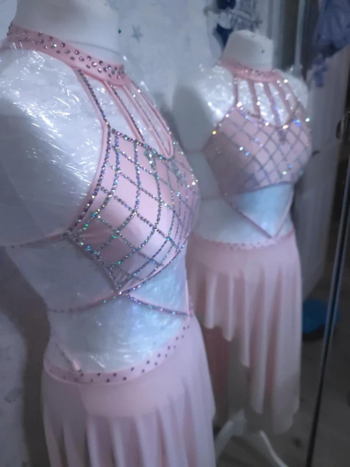 Pink Rhinestoned leotard skirt 8-10