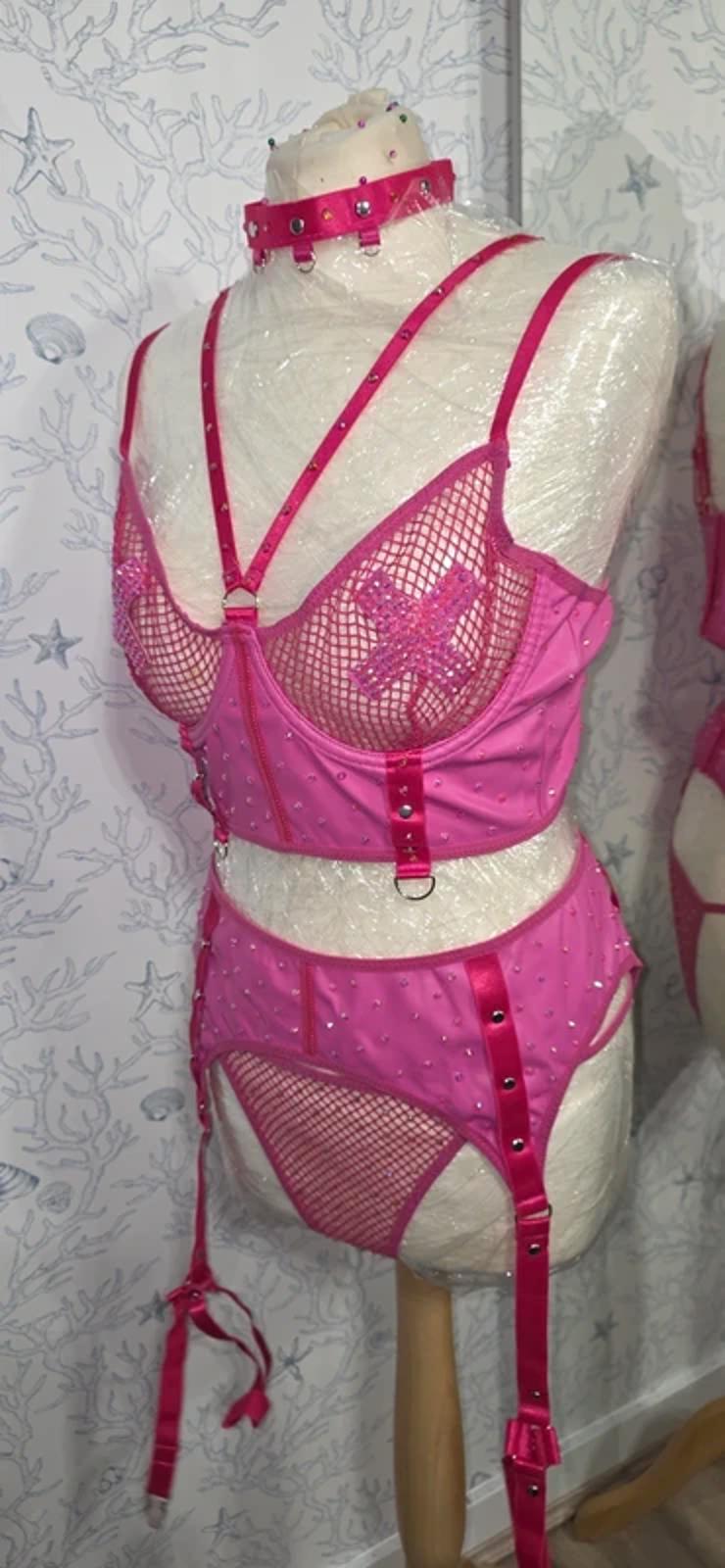 Pink Rhinestoned Lingerie set size 14-16