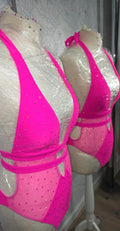 Pink Mesh Rhinestoned Bodysuit