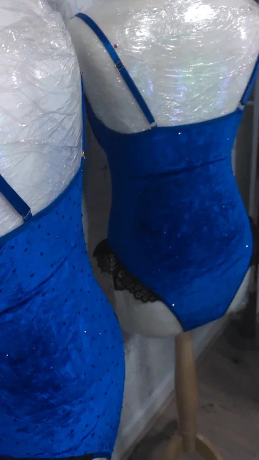 Blue Velvet rhinestoned bodysuit size 10-12