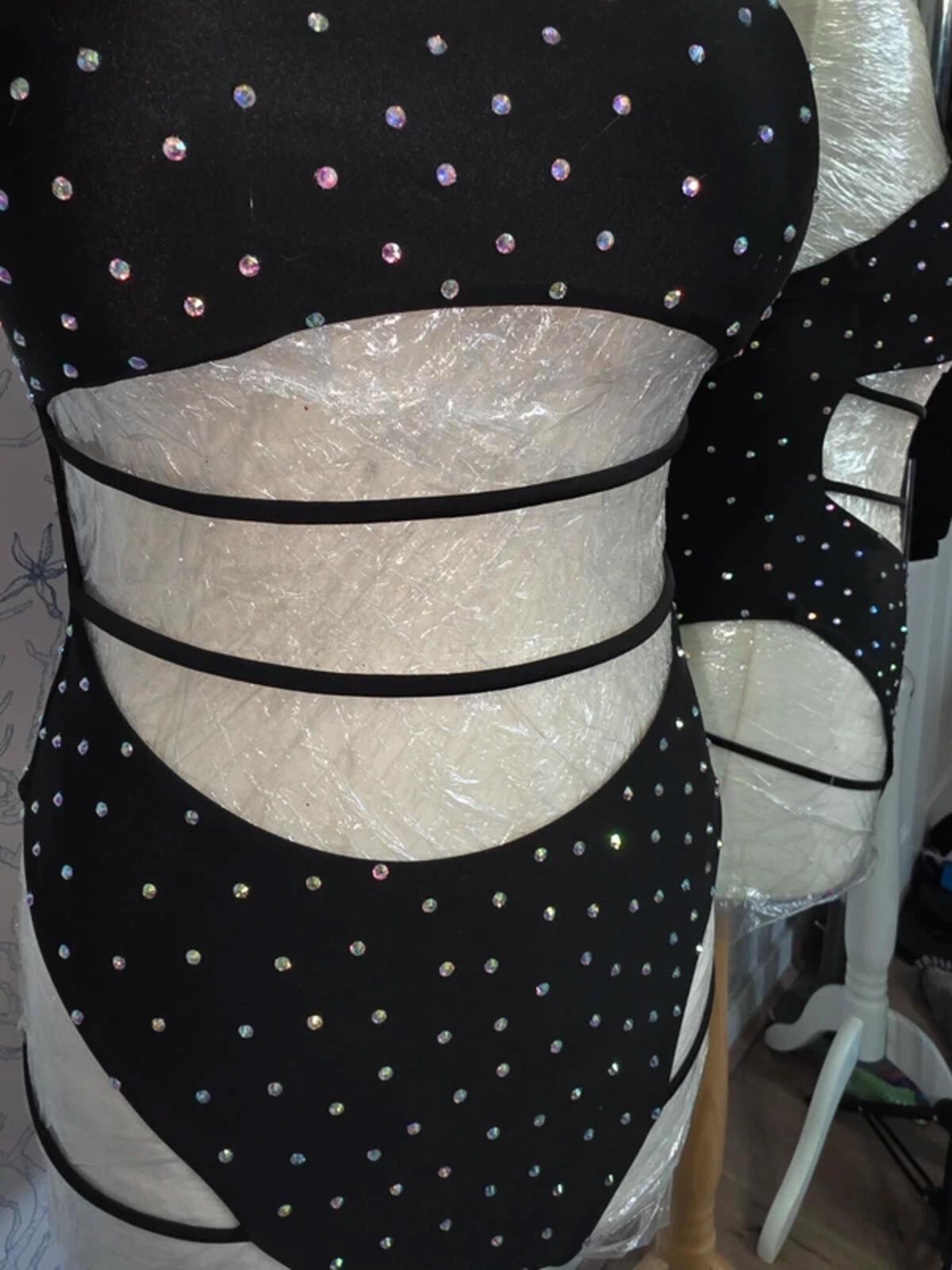 Black Rhinestoned bodysuit size 10-12