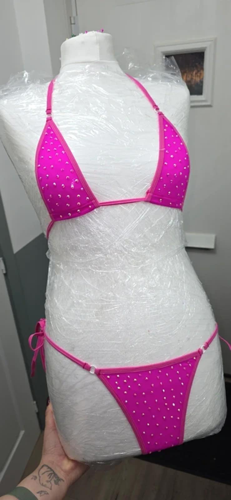 Pink Rhinestoned microkini size 8-10