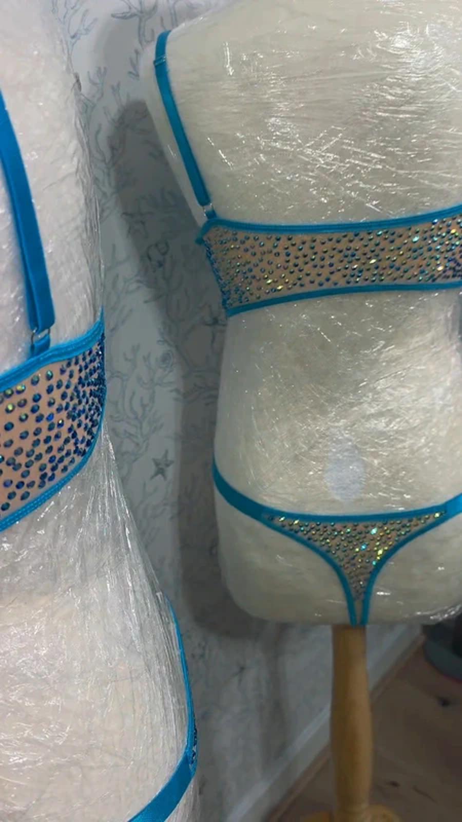 Blue Rhinestoned lingerie set 10-12