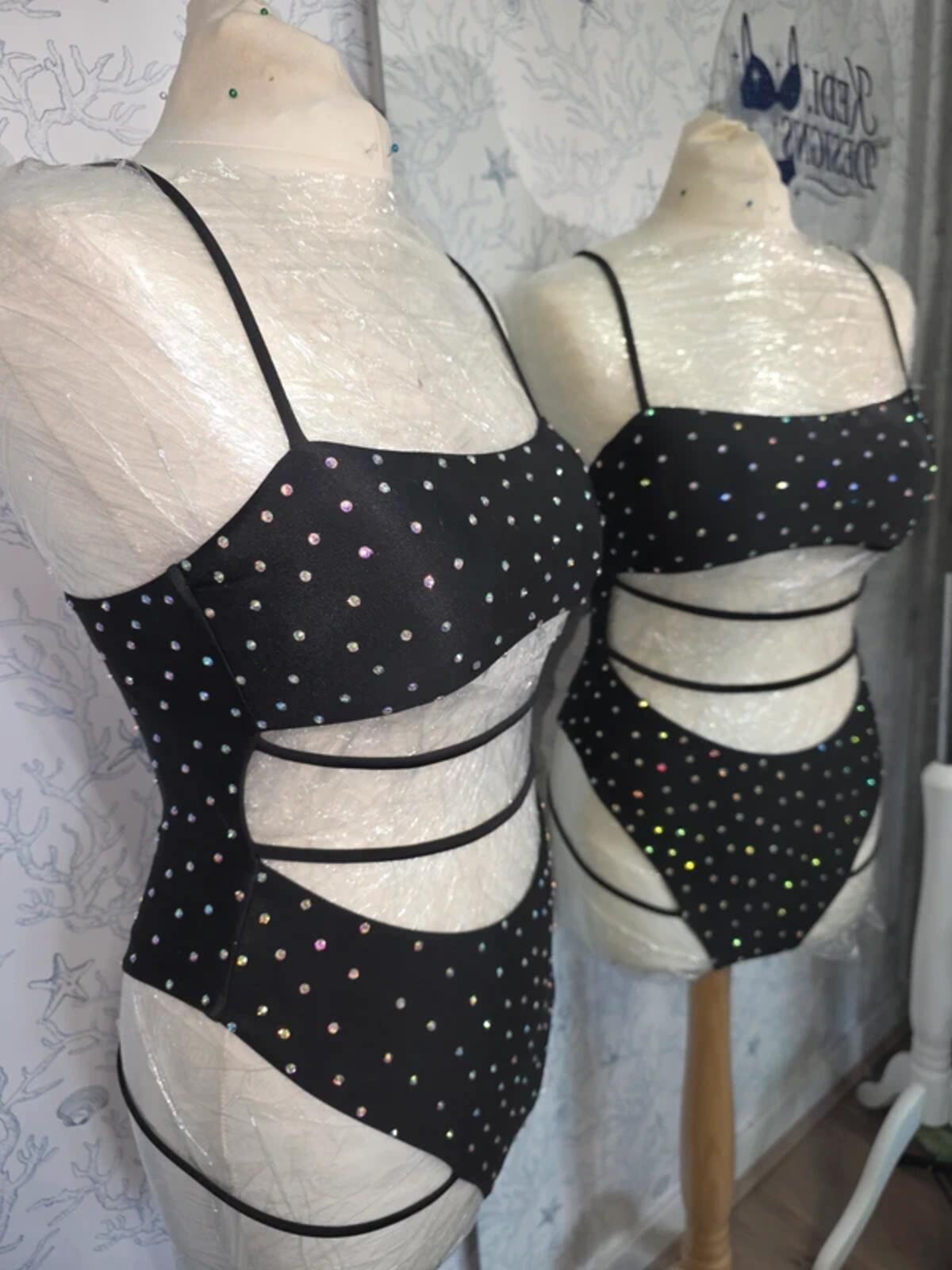 Black Rhinestoned bodysuit size 10-12