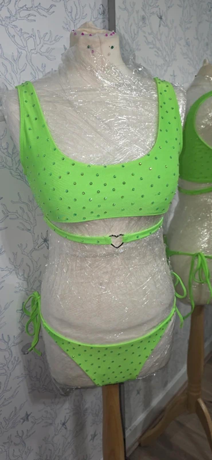 Green rhinestone Bikini 12-14