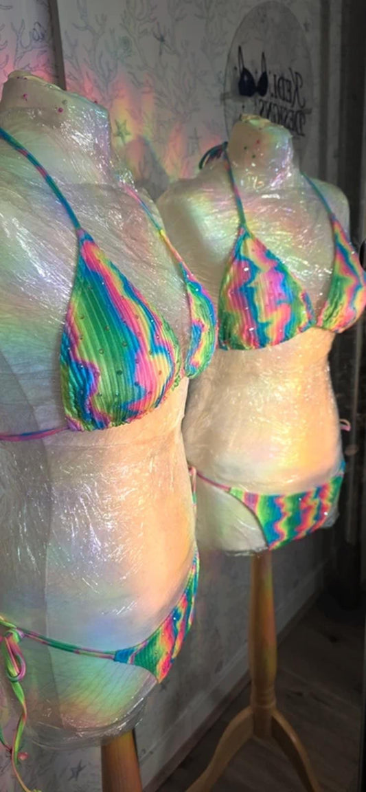 Rainbow rhinestoned bikini size 12-14