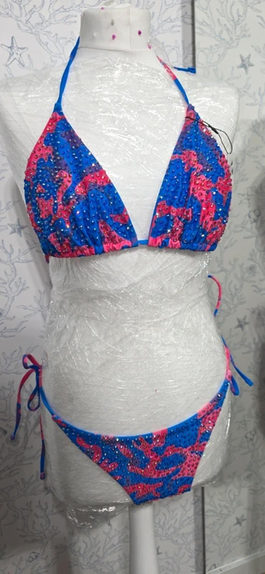 Blue and Pink Rhinestoned Bikini 12-14