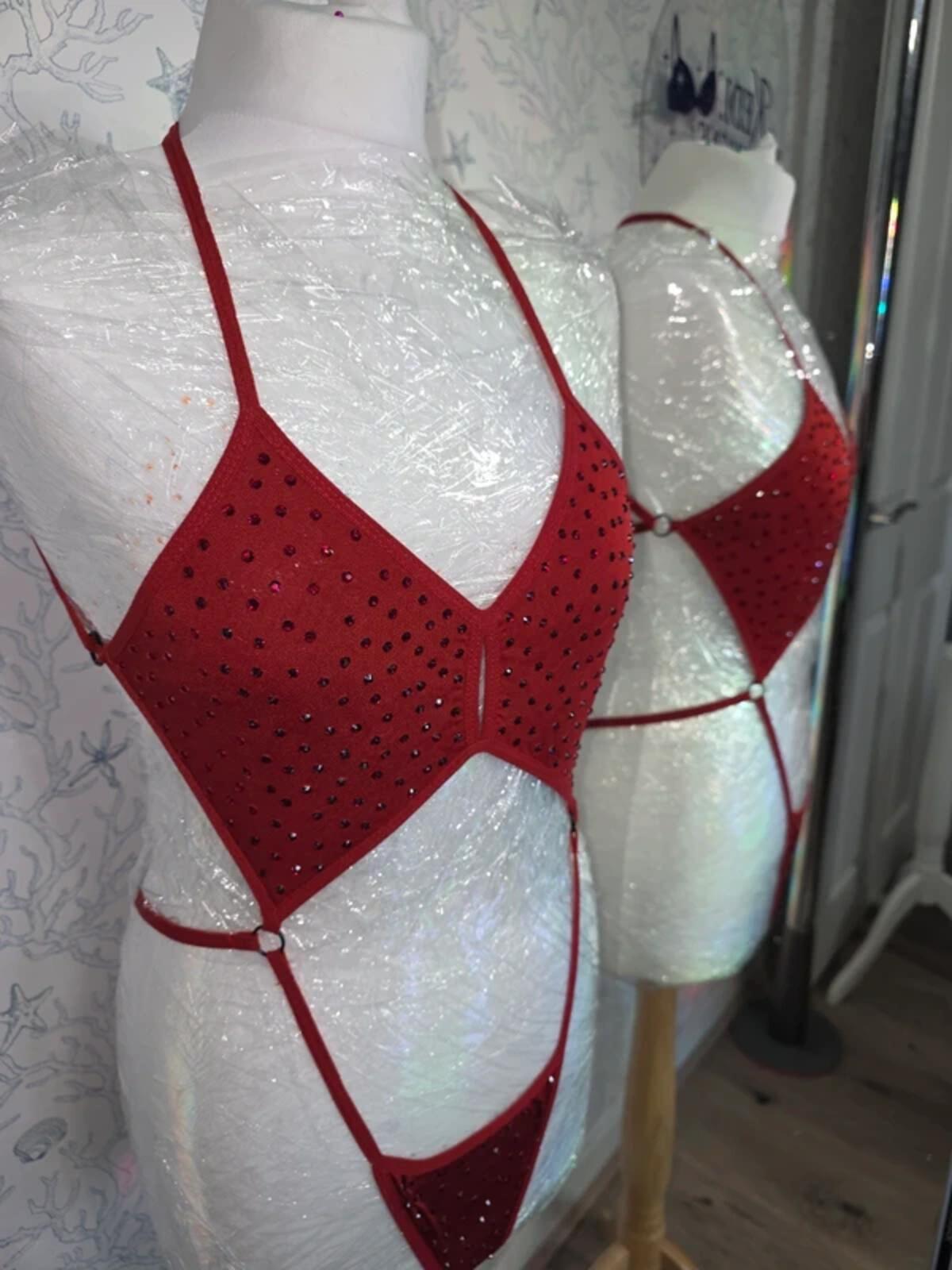 Red rhinestone one piece