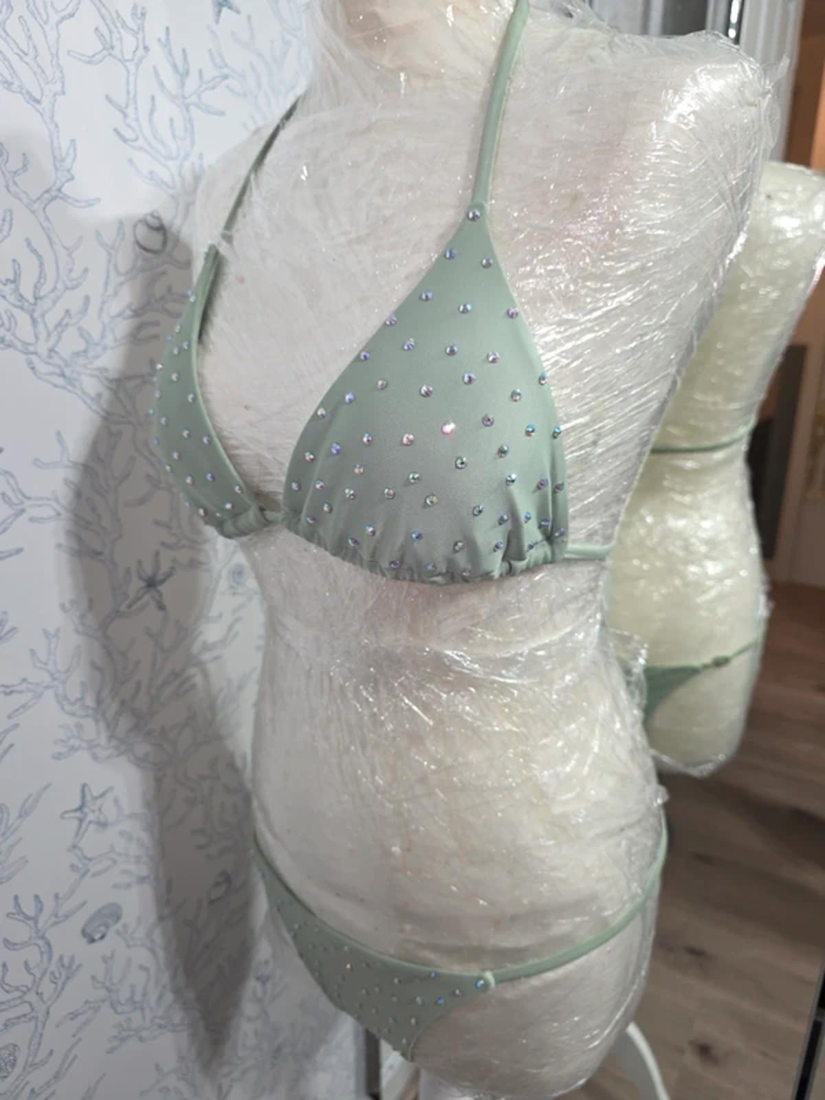 Light green rhinestoned bikini 6-8