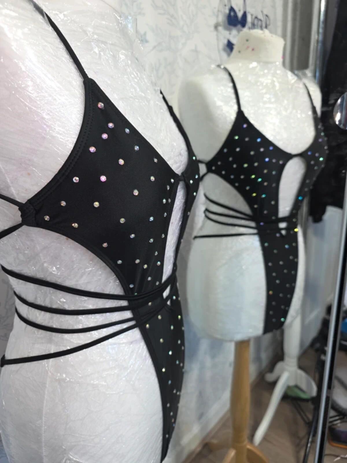 Blavk rhinestoned bodysuit 8-10