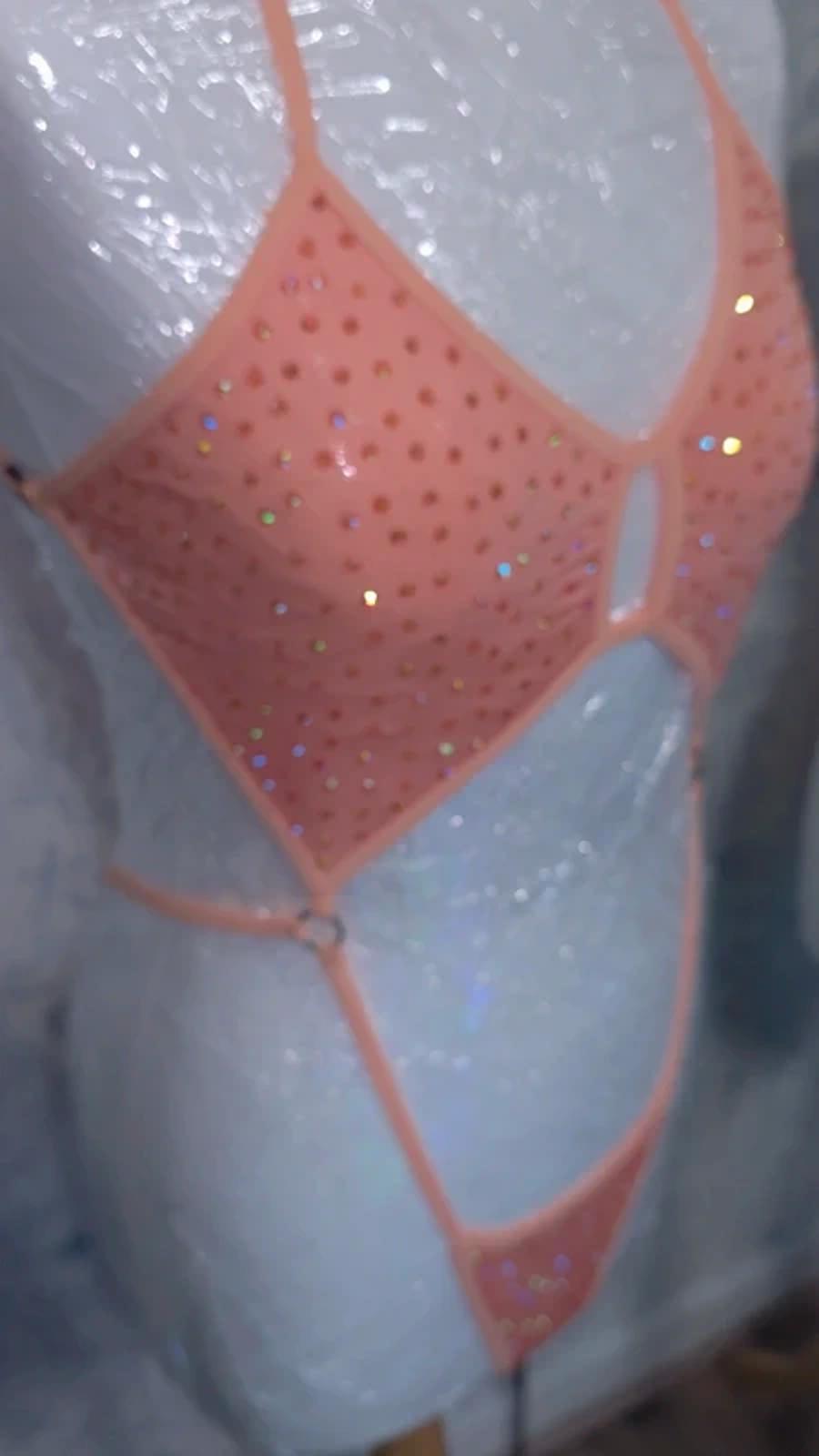 Peach orange rhinestoned bodysuit