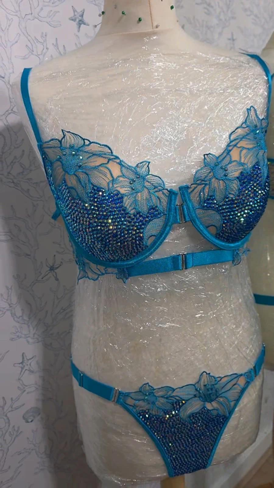 Blue Rhinestoned lingerie set 10-12