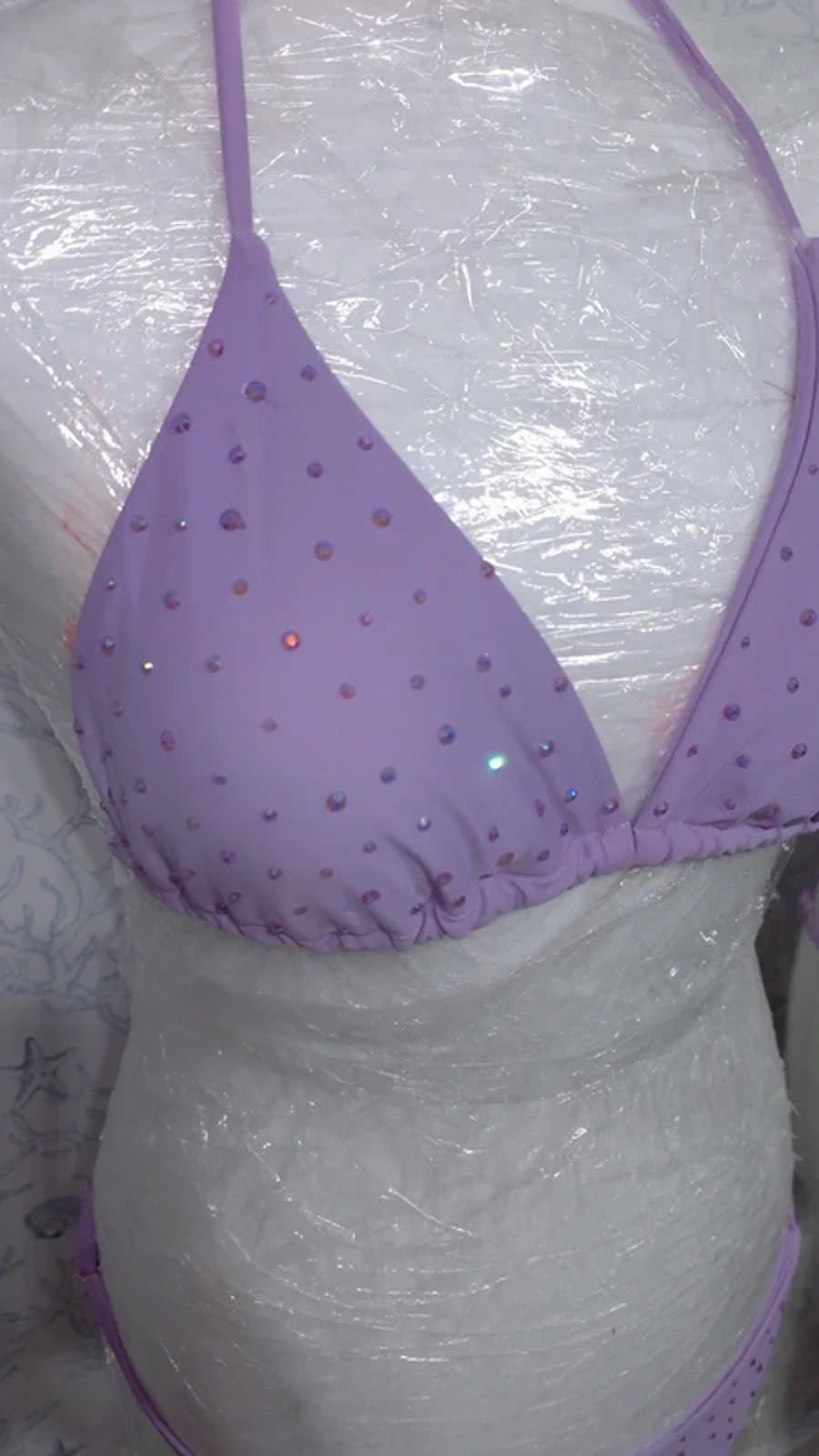 Lilac rhinestoned scrunch bikini 12-14