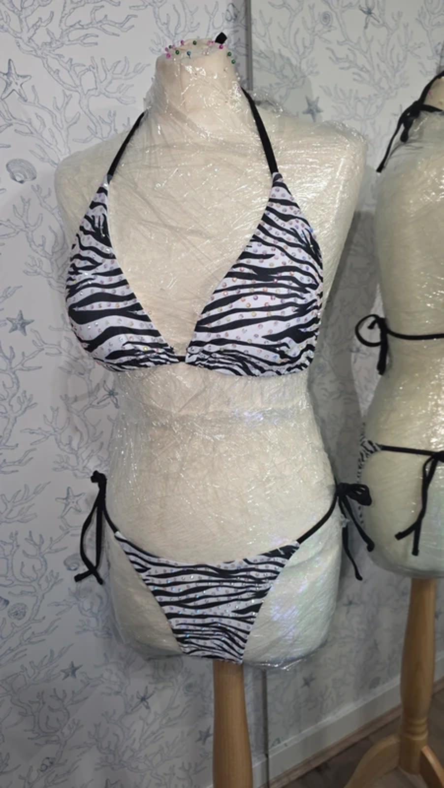 Zebra Print Rhinestoned bikini 12-14