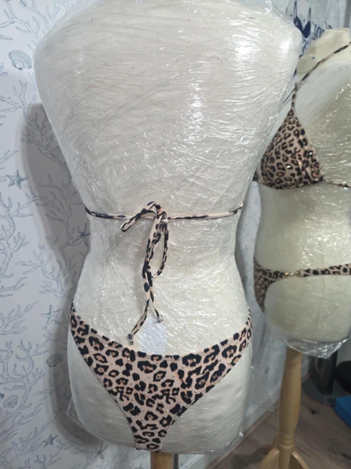 Rhinestoned leopard print bikini 10-12