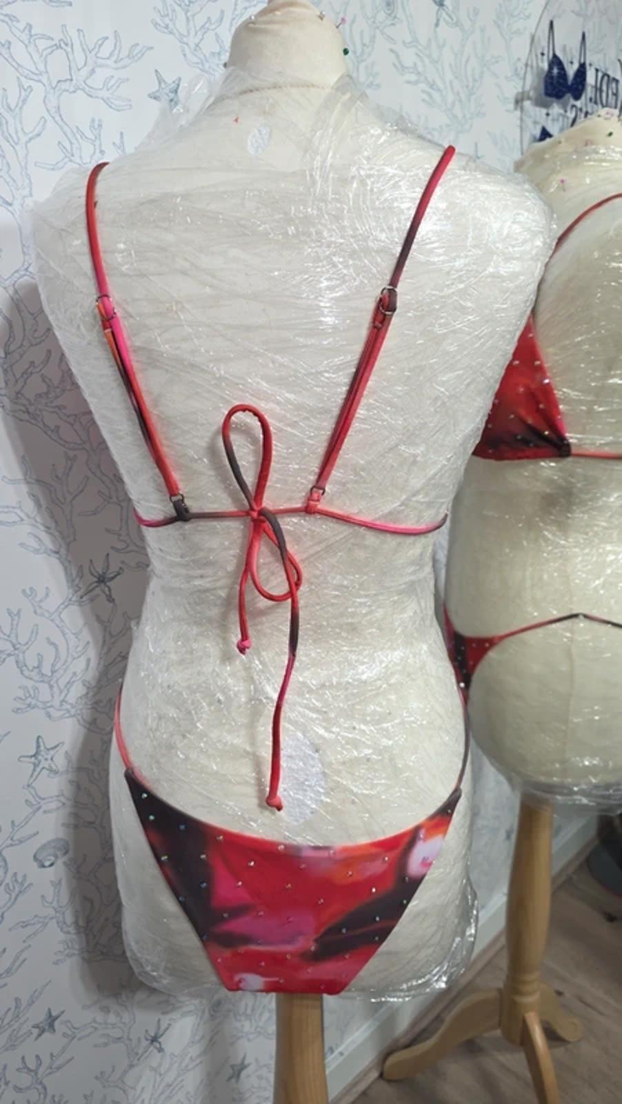 Red ombre rhinestoned bikini size 10-12