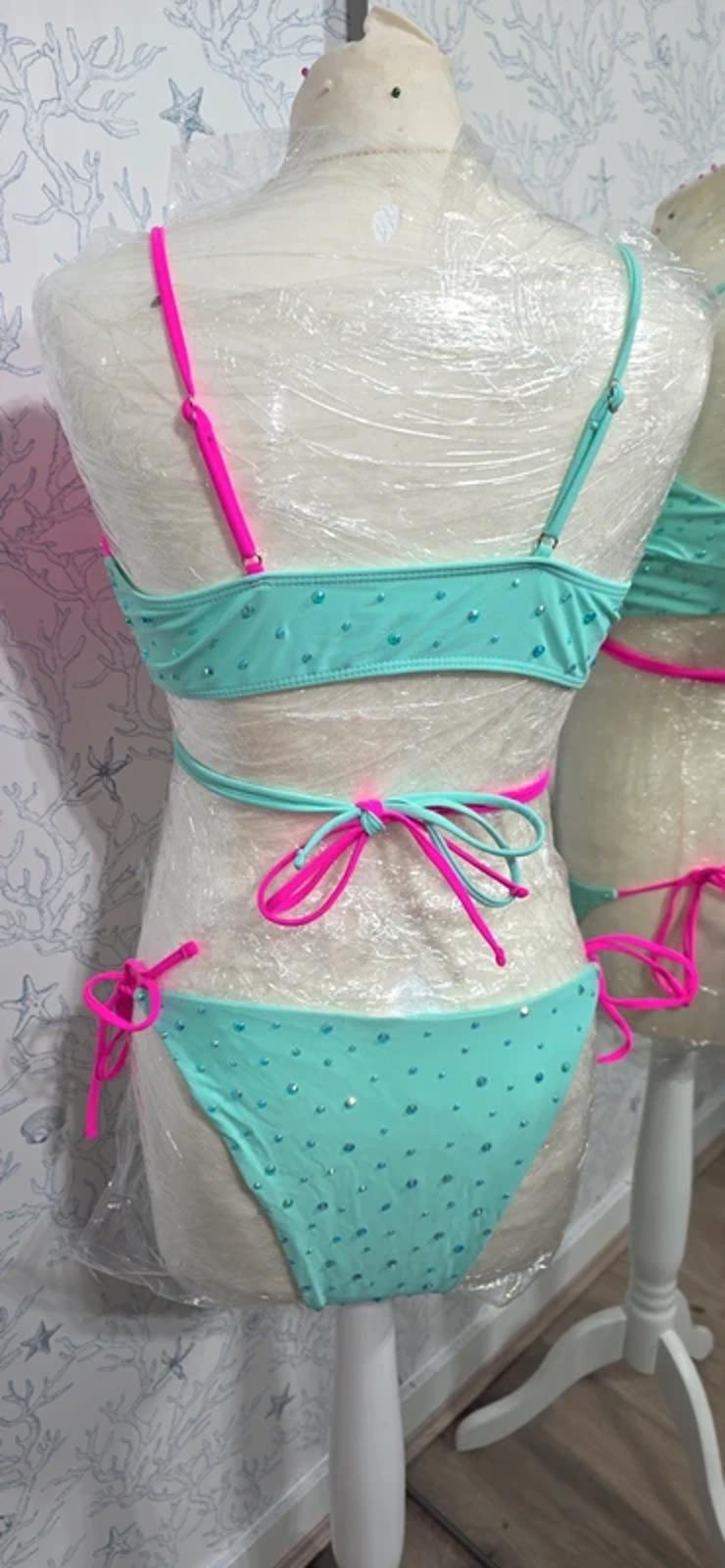 Pink and mint rhinestoned bikini 12-14