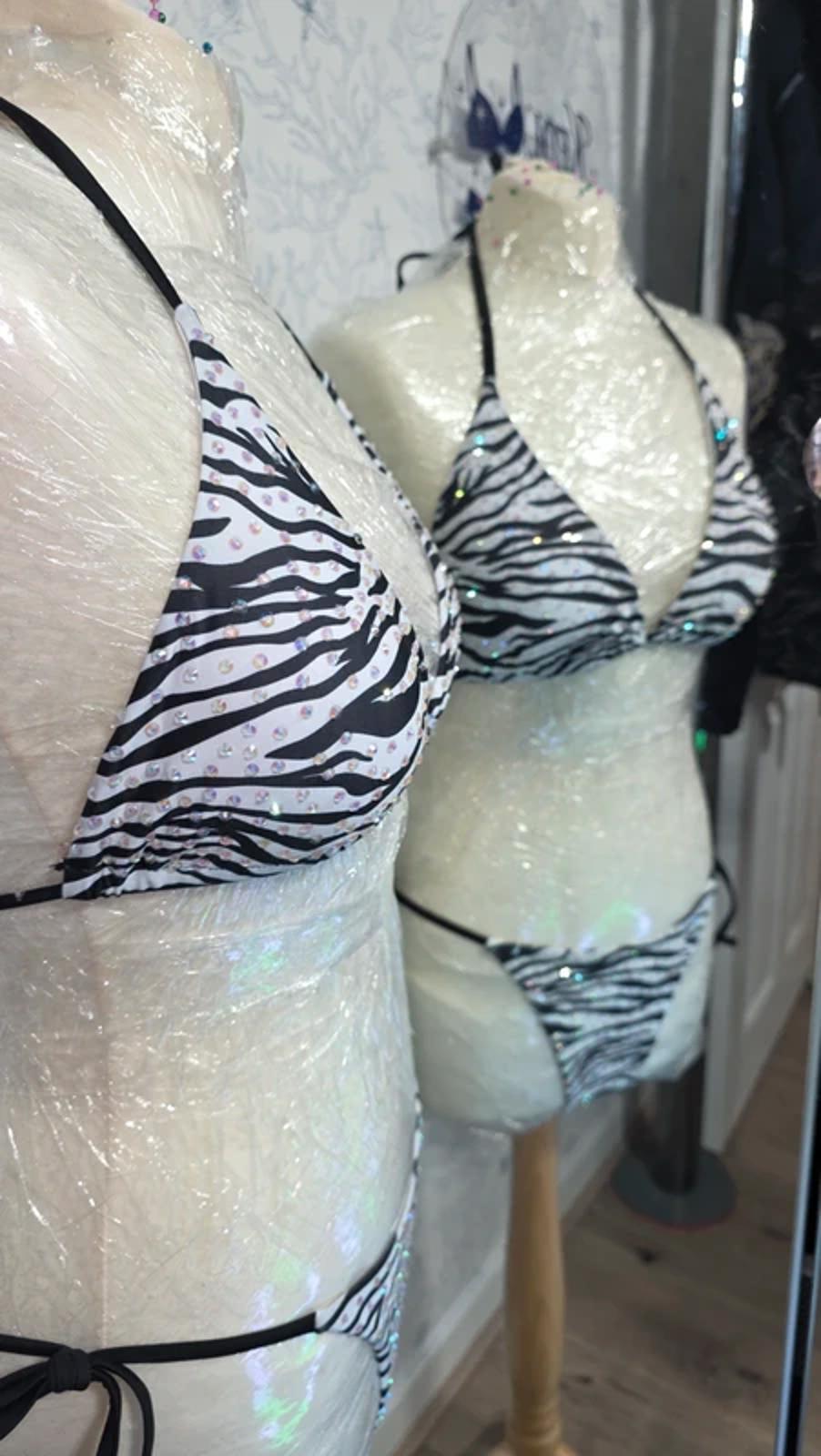 Zebra Print Rhinestoned bikini 12-14