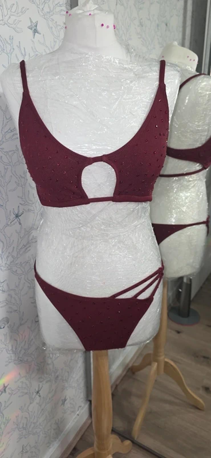 Dark red rhinestoned bikini 12-14