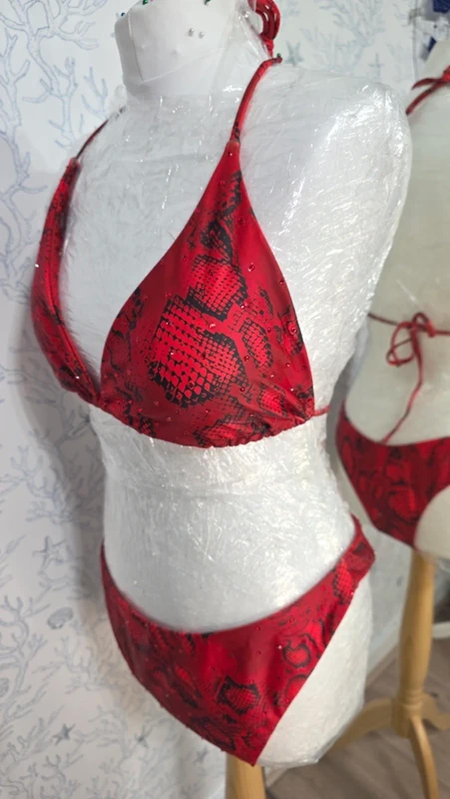 Red snakeskin rhinestoned bikini