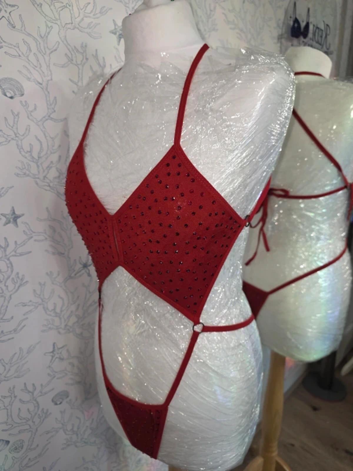 Red rhinestone one piece